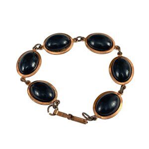 Vintage Copper & Black Stone Cabochon Link Bracelet Gift For Her